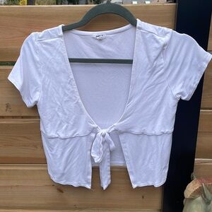 Garage white tie front short sleeve cardigan